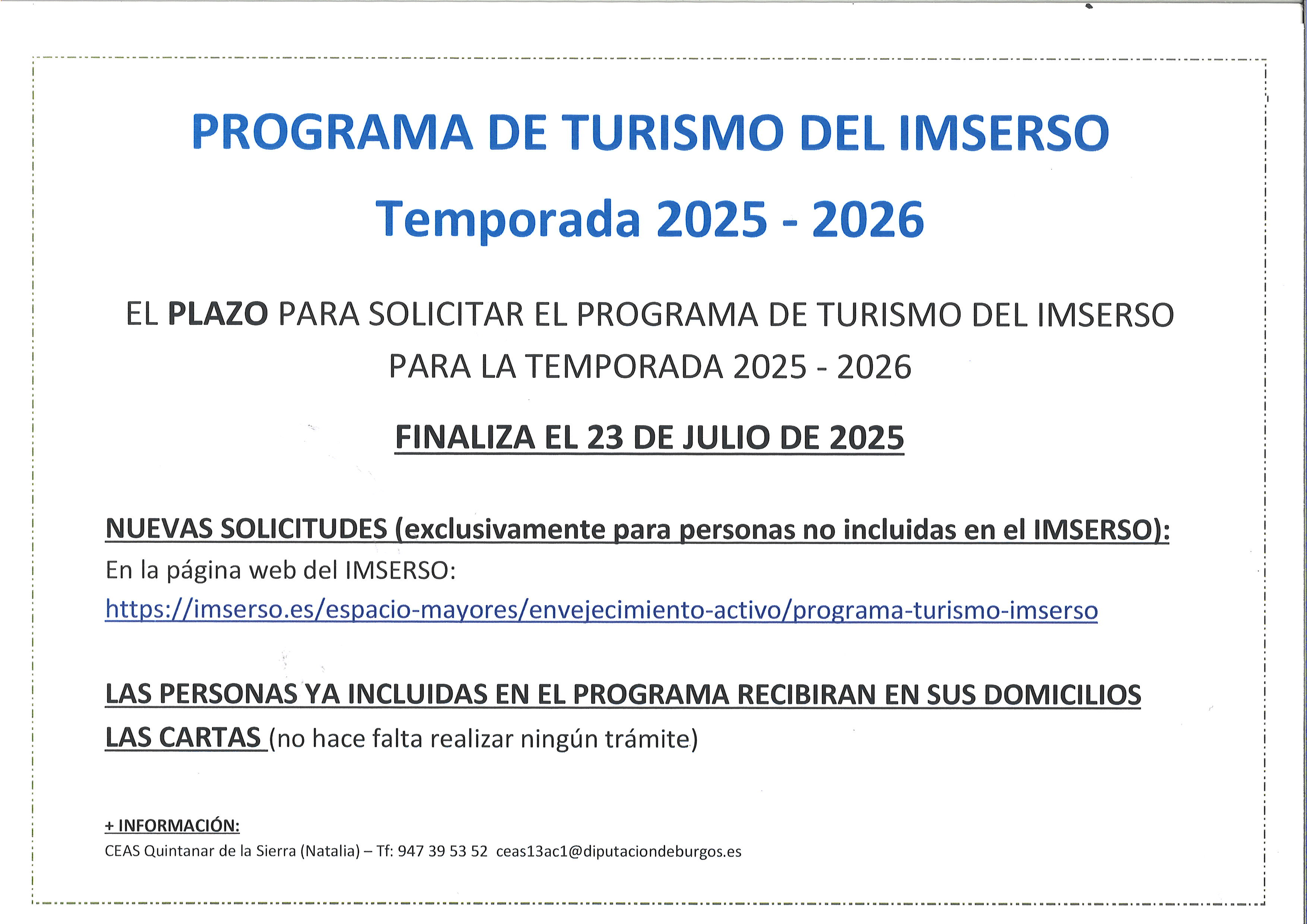 PROGRAMA TURISMO IMSERSO 