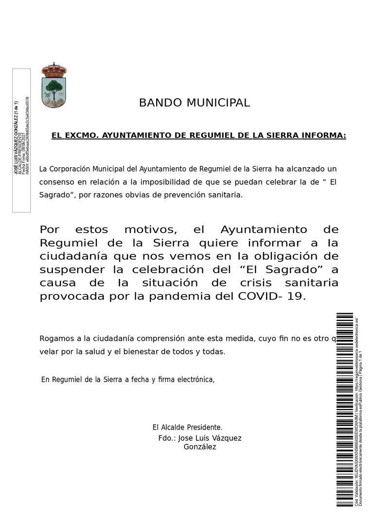 ANULACION FIESTA SAGRADO